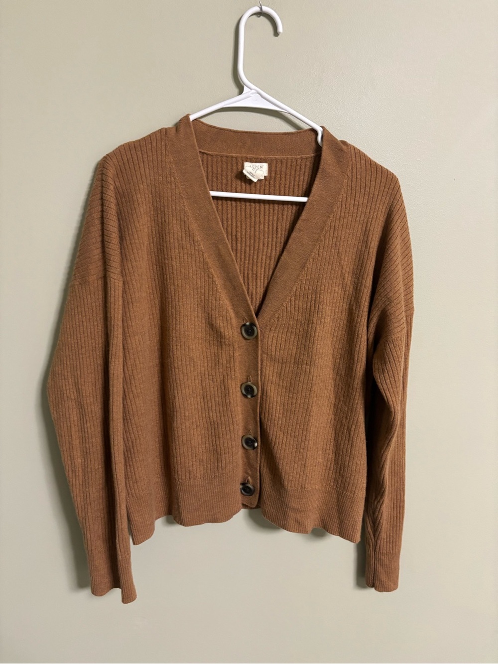 Aspen Cardigan Sweater Womens Size XL Tan Beige Merino Wool Button Front Classic